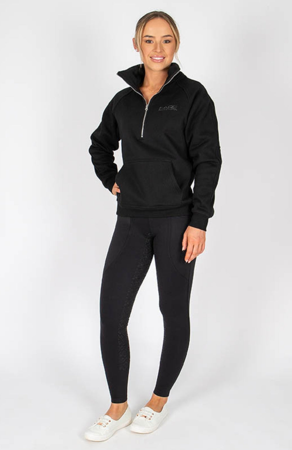 BARE Quarter Zip Teddy Pullover Sweater - Black