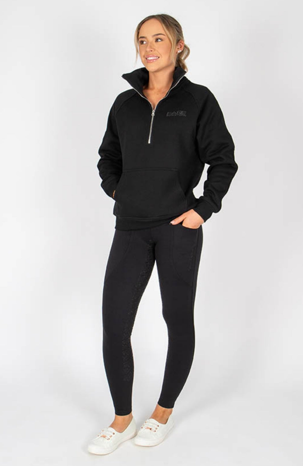 BARE Quarter Zip Teddy Pullover Sweater - Black