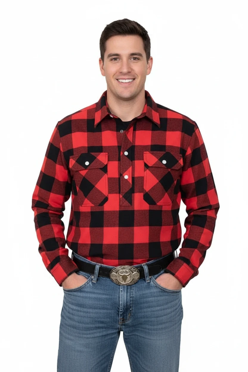 Just Country Mens Cameron Half Button Flannel Shirt