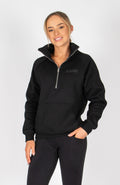 BARE Quarter Zip Teddy Pullover Sweater - Black