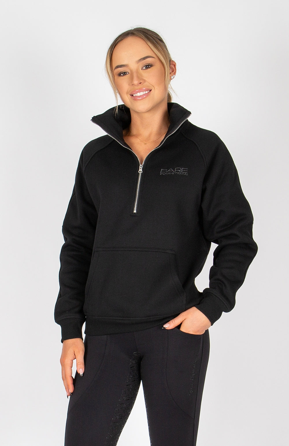 BARE Quarter Zip Teddy Pullover Sweater - Black