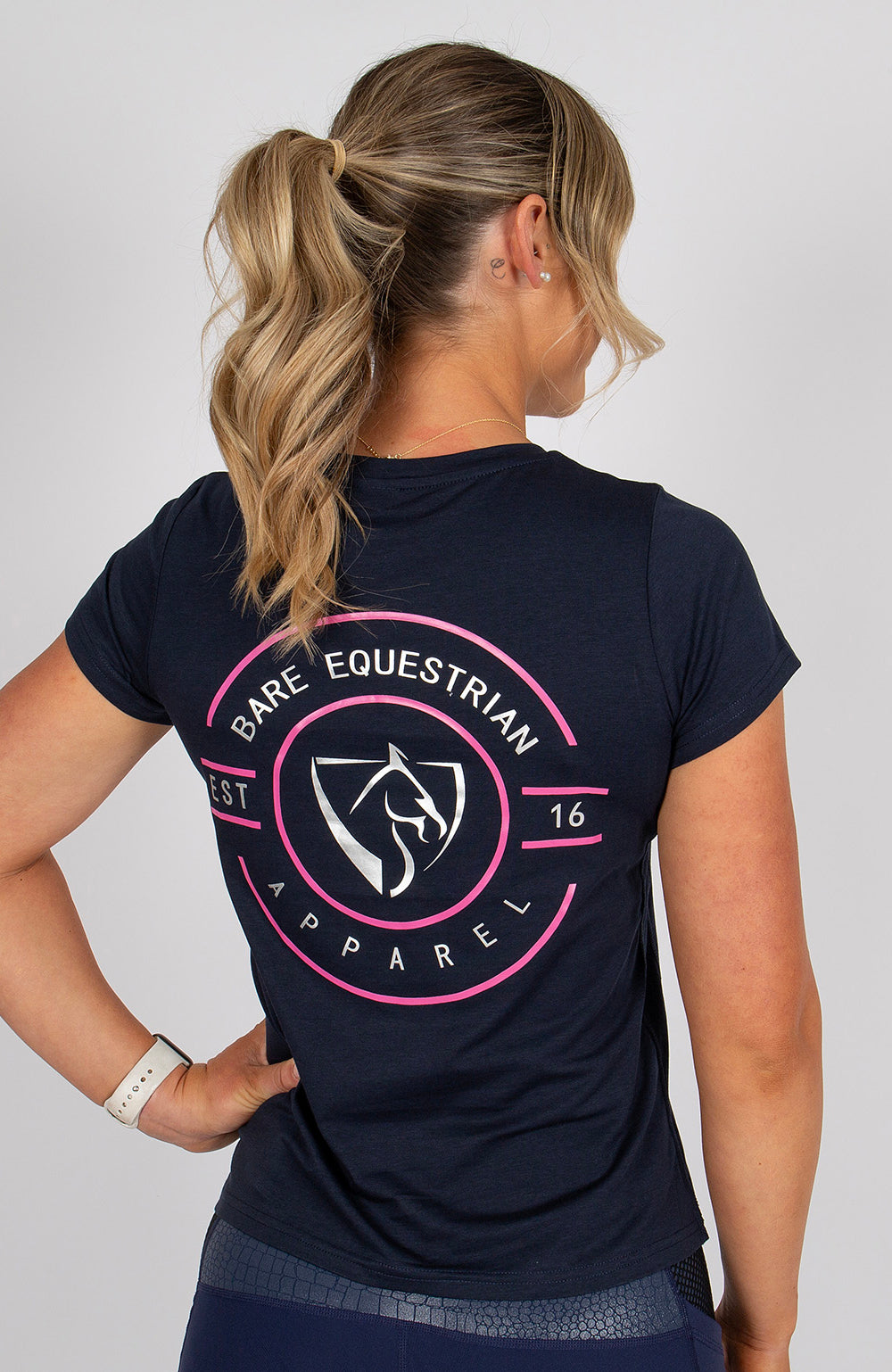 Youth BARE Emblem T-Shirt - Navy, Hot Pink and Silver